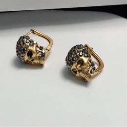 Stud Brand Fashion Jewelry For Women Anniversary Gifts Punk Skull Earrings Gold Skeleton Vintage Design Stud286b
