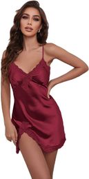 Sexy Pyjamas SweatyRocks Women's Lace Split Bra Cross Sleepwear Satin Nightwear Dress Doll Teddy Underwear DressLF230908