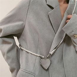 Choker Waist Chain Women's Silver Pendant Pearl Fashion Retro Rustic Heart Shaped Mirror Belt Accessories