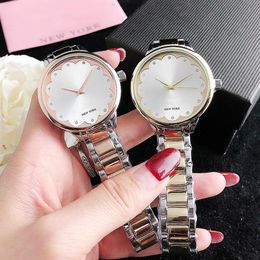 Brand Watches Women Girl Crystal Heart-shaped Style Metal Steel Band Quartz Wrist Watch KS 02225Y
