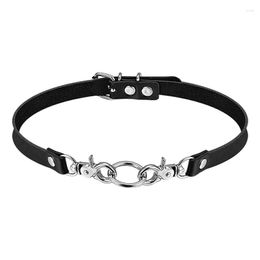 Choker Punk PU Leather Necklace Gothic Silver Metal Round Charm Chokers For Women Hip Hop Rock Jewellery