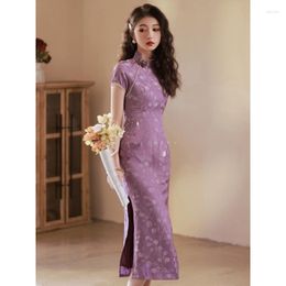 Ethnic Clothing Purple Cheongsam Qipao 2023 Traditional Chinese Dress Young And Elegant Modified Everyday Women's