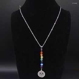 Pendant Necklaces 7 Chakra Yoga Flower Of Life Lotus Necklace Natural Stone Stainless Steel Bead Women Jewellery Collar Mujer N201S07