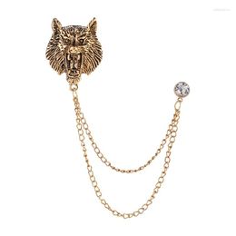 Brooches Vintage Lions Brooch For Men Fashion Shirt Collar Tassel Chain Lapel Animal Pins Jewelry Accessories Boyfriends Gift