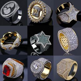 14K Gold Iced Out Rings Mens Hip Hop Jewellery Bling Bling Cool Zirconia Stone Luxury Deisnger Men Hiphop Rings Gifts267B