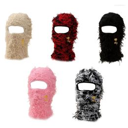 Berets Y2K Balaclava Hat Unisex Beanie With Embroidery Rose Autumn And Winter Messy Fringes Po Props Versatile Halloween