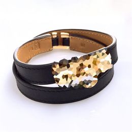 high quality brand jewerlry real leather bracelet for women double tour stainless steel bracelet205W