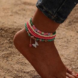 Anklets Fashion 5Pcs/Set For Women Colorful Rice Bead Feet Chain Boho Sweet Flower Butterfly Charm Beach Foot Jewelry Gift