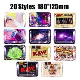 180*125mm 20 Styles Raw Backwoods Cartoon Rolling Tray Metal Cigarette Smoking Small Trays Dry Herb Tobacco Plate Case Storage Mini Machine Tool Gift New