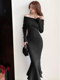Casual Dresses Elegant Evening Gown Long Sleeve Party Club Dress Women Slash Neck Sexy Slim Fashion For Woman Clothing