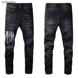 Spray Amiirii Purple Jeans Mens Fashion Jean 2023 Demin Street Paint Colorful Letters Casual Pants Cotton Youth Black Tight