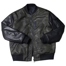 Men's Leather Faux Military Style Camouflage Autumn Jacket Men Plus Size 4XL Natural Sheepskin Waterproof Fabric Spliced MA1 Pilot Coat 230908