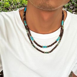 Choker Small Wood And Stone Beads Short Necklace Men Vintage Beaded Chain On The Neck 2023 Fashion Jewellery Accessories Male Gift