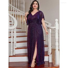 Plus Size Dresses V Neck Polka Dot Shiny Fantasy Dress 4XL5XL Colourful Purple Pink Elegant Maxi Party Double Layer