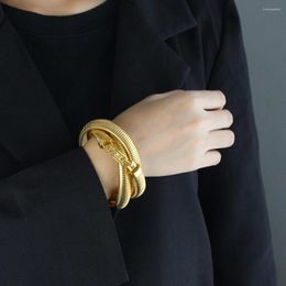 Bangle Fashion Stretch Metal Stainless Steel 3 Layer Texture Bracelet Waterproof 18 K Gold Colour Jewellery