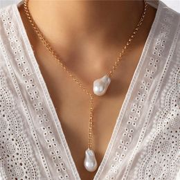 Pendant Necklaces Baroque Irregular Big Pearl Necklace Elegant Ladies Wedding Gold Chain Accessories Fashion Women's Jewellery
