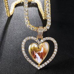 Men Women Custom Made Rotatable Love Heart Po Pendant Double Sided Pictures Pendant Necklace gifts Zircon Pendant252c