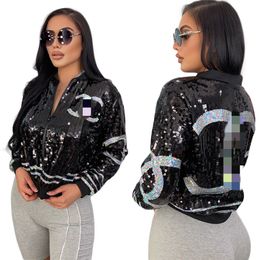 Designer -Pailletten Jacken Frauen lässig Zip Baseballjacke tägliche Mäntel Außenbekleidung kostenlos Schiff