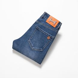 Men's Jeans Autumn Winter Men Slim Fit European American TBicon High-end Brand Small Straight Pants (201-216 Thin) F225-0