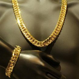 Mens Thick Tight Link 24k Yellow Gold Filled Finish Miami Cuban Link Chain and Bracelet Set 1 0cm wide 24 inches 9 inches263M