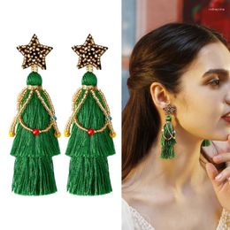 Dangle Earrings Christmas Ethnic Fringed Five-Pointed Lightweight Rice Bead Holiday Rope Line Jewelry 124A