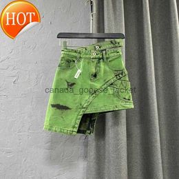 Skirts Skirts Summer Fashion Irregular Green Tie Dye Denim Skirt Women High Waist A-line Short Sexy Girls Asymmetrical SkirtSkirtsL230908