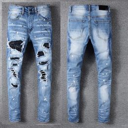 Fashion Men's Jeans Runway Slim Racer Biker Jeans #1153 Hiphop Skinny Men Denim Ripped Joggers Pants Male Wrinkle Jean Trouse220M