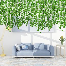 Decorative Flowers Artificial Ivy Garland Fake Plants Vines Foliage 12 Pack Leaves Wall Hanging Green Wedding Decor Accessory