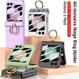 Luxury Magnetic Hinge Vogue Phone Case for Samsung Galaxy Z Folding Flip5 5G Sturdy Slim Full Protective Solid Hybrid Membrane Kickstand Fold Shell with Ring Holder