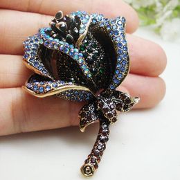 Brooches Woman's Classic Green Rose Flower Pendant Brooch Pin Rhinestone Crystal Corsage