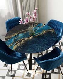 Abstract decorative round table covers with Elastic Edges - Waterproof and Durable Black Marble Blue Malachite Cover for Rectangle Fitted Tables