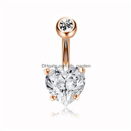 Party Favor Diamond Heart Belly Ring Stainless Steel Perforated Button Pendant Ladies Fashion Accessories Drop Delivery Home Dhgarden Dhot3