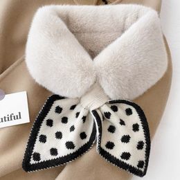 Neck Ties Fashion Plush Scarf Faux Fur Collar Neck Tie Women Korean Knitted Wave Point Cross Scarves Warmer Autumn Winter Fake Rabbit Fur 230907