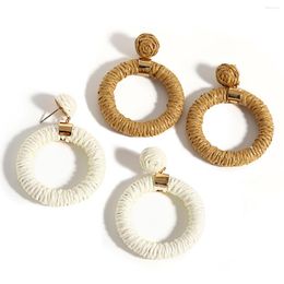 Dangle Earrings AENSOA Fashion Handmade Rattan Raffia Round Circle Pendant Women's Summer Braid Beach Jewelry