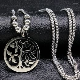 Pendant Necklaces Fashion Long Stainless Steel Chain Necklace Women Jewlery Silver Colour Tree Of Life Jewellery Cadeau Noel N18050S08