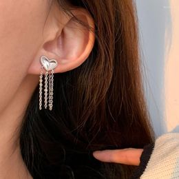 Dangle Earrings Korean Tassel Chains Silver Colour Heart Drop For Women Luxury Vintage Lace Love Back Hanging Eardrop Party Jewellery
