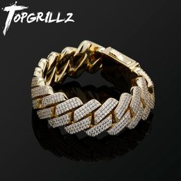 Bangle TOPGRILLZ Mens Bracelet 20MM 3 Row Zirconia Prong Link Chain Iced Out Micro Pave CZ Cuban Chain Hip Hop Fashion Jewellery For Gift 230908