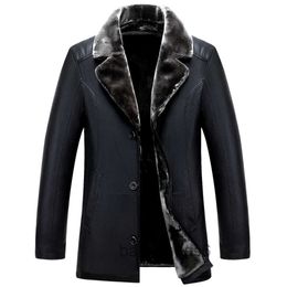 All'ingrosso-Russian Inverno Giacche in pelle nera Spessa calda Giacca e cappotto in pelle da uomo Moda Casual Abbigliamento da uomo Jaquet Decorazioni P Lettera