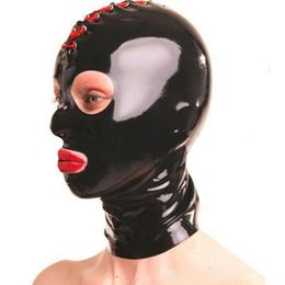 Black Latex Hoods Cosplay Catsuits Bodysuits Party Mask Elastic Design sexy Bondage Gear Bdsm Restraints256L