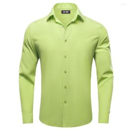 Men's Casual Shirts Hi-Tie Chartreuse Green Silk Mens Solid Lapel Long Sleeve Male Blouse Suit Shirt For Wedding Business Breathable