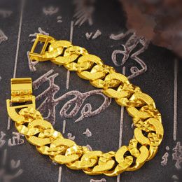 Charm Bracelets Vintage Luxury 24K Gold Colour Copper Cuban Link Bracelets Hip Hop Men Bracelet Bangle Male Accessory 230907