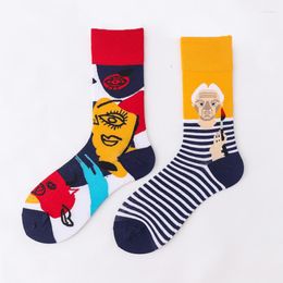 Women Socks 57 Style Funny Cartoon Couple AB Fashion High Elasticity Cotton Crew Men Harajuku Casual Happy Sock