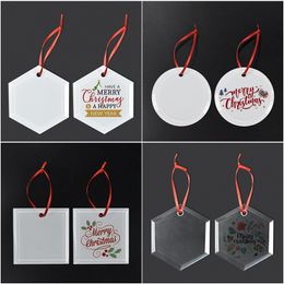 2024 New Heat Transfer Glass Christmas Pendant Square Frosted Blank Sublimation Christmas Tree Decoration Wholesale