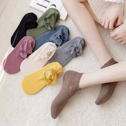 Women Socks Low Lace Tube Thermal Pregnant Woman Thick Plus Velvet Warm Home Floor Spring Autumn Anti-slip Sock Slippers