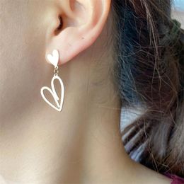 Dangle Earrings Lovely Gold Color Plain Heart Hollow Linked Drop For Women Girl Chic Cute Romantic Daily Party Decoration Jewelry