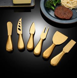 6pcs/lot Stainless Steel Butter Knife Cheese fork Pizza Cutlery Set Gold Home Restaurant Kitchen Dining Flatware Tableware Tool Wholesale