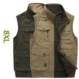 Men's Vests Double SIDE Vest Cotton PLUS SIZE M8XL Men Casual with Many Pocket Sleeveless Jacket Mandarin Collar Military Waistcoat 230908