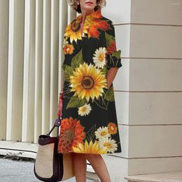 Casual Dresses Women's Shirt Temperament Lapel Chrysanthemum Pattern Long Sleeve Clothing Luxury Social Dinner Party