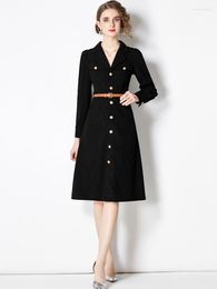 Abiti casual invernali in velluto a coste vintage a maniche lunghe nero abito da donna moda monopetto da ufficio da donna autunno di alta qualità Midi