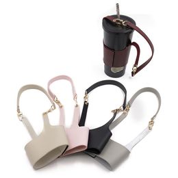 Creative PU Leather Coffee Cup Holder Cup Pouch Carrier with Handle Cup Sleeve Custom for Travel Outdoor Activity